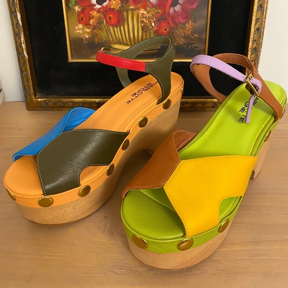 Charlotte Stone Multi-Color Leather Platform Sandals